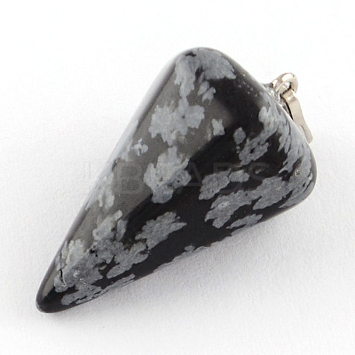Natural Snowflake Obsidian Stone Pendants with Platinum Plated Iron Findings G-R278-71-1