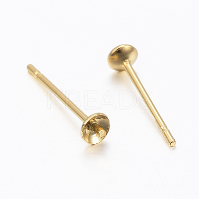 304 Stainless Steel Post Stud Earring Settings For Half Drilled Bead STAS-H558-07G-1