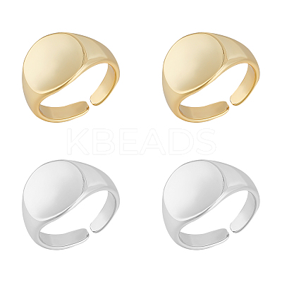 4Pcs 2 Colors Brass Flat Round Signet Ring RJEW-UN0002-60-1