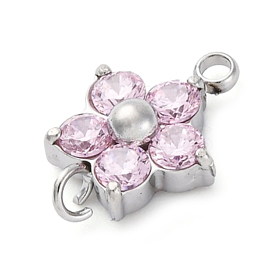 304 Stainless Steel Micro Pave Cubic Zirconia Flower Connector Charms LS-STAS-U042-01P-01-1
