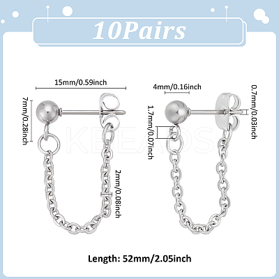 10Pair 304 Stainless Steel Ball Stud Earring EJEW-UN00022-1