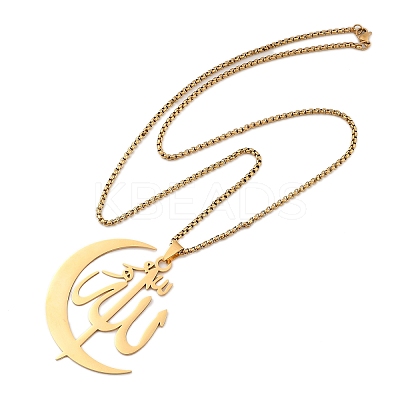 201 Stainless Steel Moon & Arabic Pendants Box Chain Necklaces for Women Men NJEW-R013-02G-1