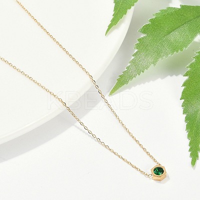Ion Plating(IP) 304 Stainless Steel Cubic Zirconia Hexagon Pendant Cable Chain Necklaces NJEW-P320-16G-03-1