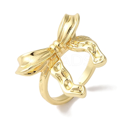 Bowknot Brass Open Cuff Rings for Women RJEW-C098-28G-1