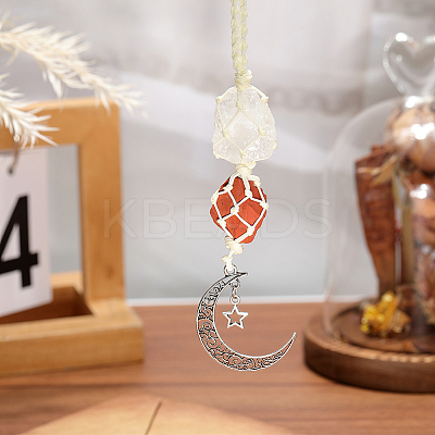 Nuggets Natural Quartz Crystal & Red Jasper Pouch Pendant Decorations HJEW-WH20002-03D-1