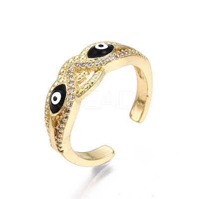 Real 16K Gold Plated Owl with Evil Eye Enamel Cuff Ring for Girl Women RJEW-N035-044-NF-1