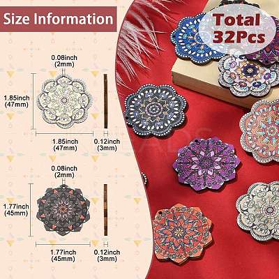 32Pcs 16 Styles Printed Wooden Pendants WOOD-CJ0001-96-1