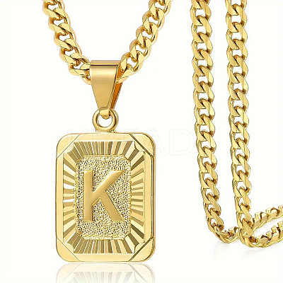 Rectangle with Letter Pattern 304 Stainless Steel Pendant Necklaces FS-WGFC766-18-1