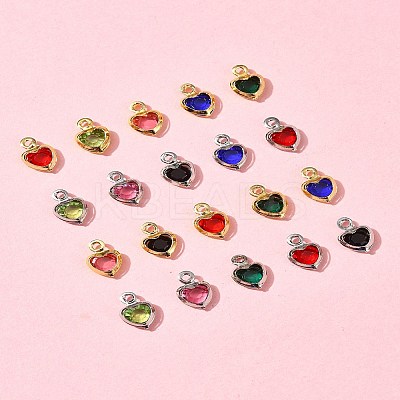 24Pcs 12 Colors Heart Rack Plating Brass Glass Charms KK-FS0001-39-1