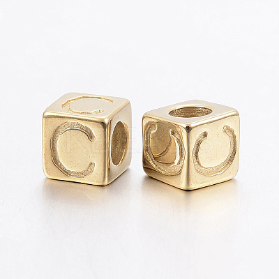 304 Stainless Steel Large Hole Letter European Beads LS-STAS-H428-01G-C-1