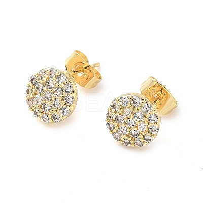 Round Brass Micro Pave Clear Cubic Zirconia Stud Earrings EJEW-Z144-15G-1