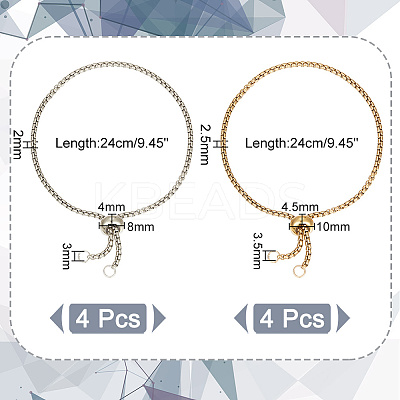 8Pcs 2 Style Adjustable 304 Stainless Steel Slider Bracelets Set BJEW-UN0001-47-1