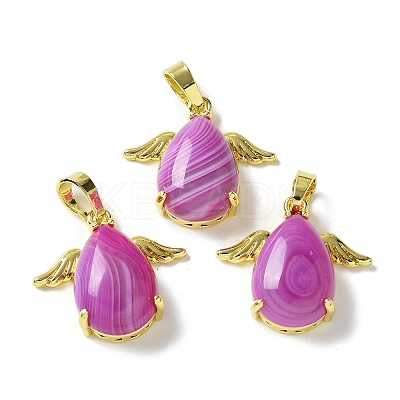 Natural Orchid Banded Agate(Dyed & Heated) Pendants KK-F888-01G-24-1