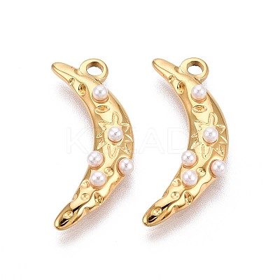 304 Stainless Steel and ABS Imitation Pearl Moon Pendants STAS-T071-19G-1