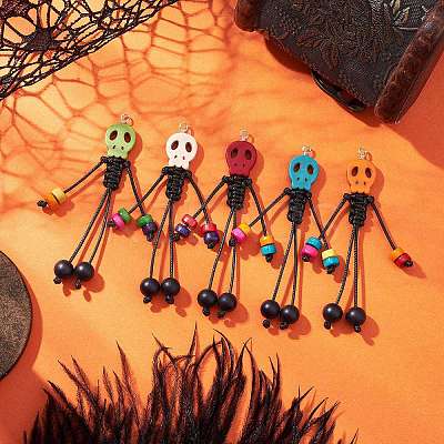 Dyed Synthetic Turquoise Skull Korean Waxed Polyester Cord Big Pendants PALLOY-TA00301-1