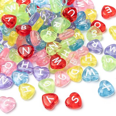 Transparent Acrylic Heart Horizontal Hole Letter Beads TACR-Q101-01-1