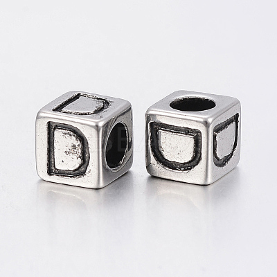 304 Stainless Steel Large Hole Letter European Beads STAS-H428-01AS-D-1