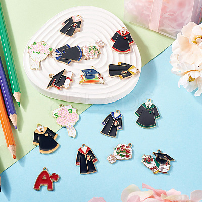 16Pcs 16 Styles Graduation Season Theme Alloy Enamel Pendants ENAM-TA0002-70-1