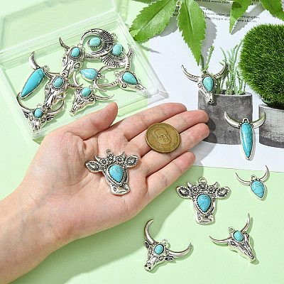 16Pcs 8 Styles Synthetic Turquoise Pendants FIND-CJ0002-39-1