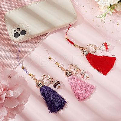 3Pcs 3 Colors Cartoon Lucky Cat Straps Mobile Phone Lanyard AJEW-OC0004-03-1