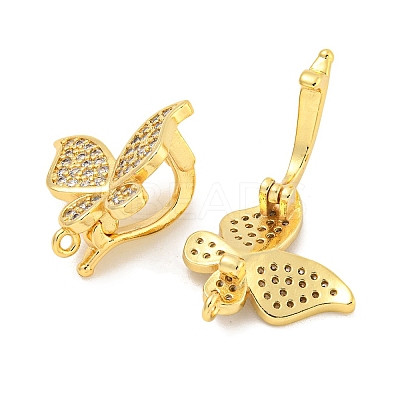 Rack Plating Brass Micro Pave Clear Cubic Zirconia Twister Clasps KK-B093-28G-1