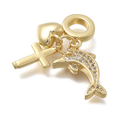 Brass Micro Pave Clear Cubic Zirconia European Dangle Charms KK-D431-033G-G-1