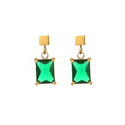 Fashionable stainless steel earrings with rectangular zirconia studs and diamond inlays. JJ6846-1-1