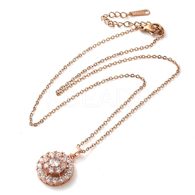 Brass Pave Clear Glass Flower Pendant Necklaces NJEW-M080-07B-1