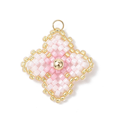 Handmade Glass Seed Beaded Quatrefoil Pattern Pendants PALLOY-MZ00965-03-1