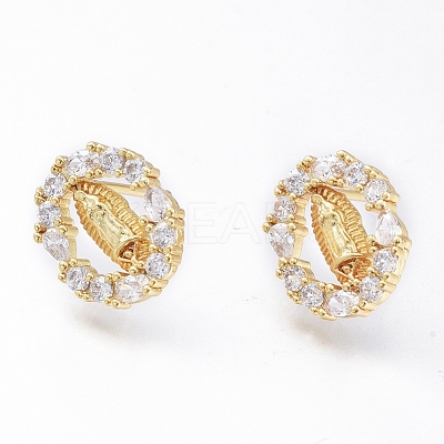Brass Micro Pave Cubic Zirconia Ear Studs EJEW-G279-03G-01-1