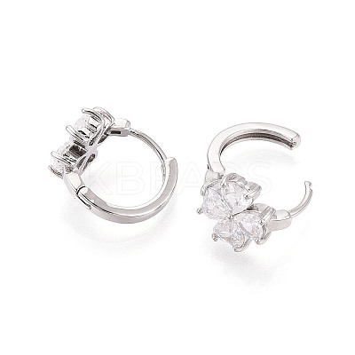 Brass Micro Pave Clear Cubic Zirconia Clover Hoop Earrings EJEW-T048-42P-1