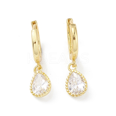 Teardrop Rack Plating Brass Cubic Zirconia Hoop Earrings EJEW-K245-23G-1