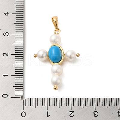 Rack Plating Brass & Acrylic Pearl & Synthetic Turquoise Pendants KK-G488-03G-1
