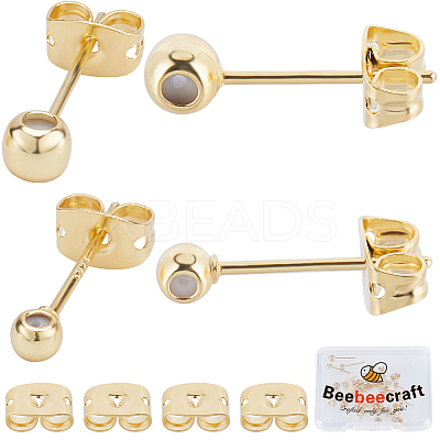 20Pcs 2 Style Brass Stud Earring Findings EJEW-BBC0001-24G-1