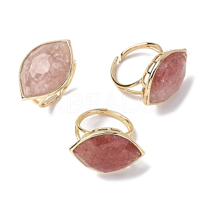 Horse Eye Natural Strawberry Quartz Cuff Rings RJEW-M076-04G-04-1