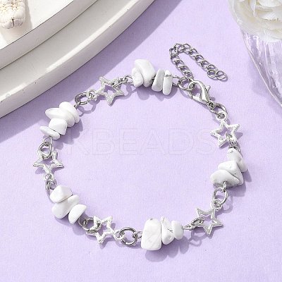 Natural Howlite Chip Link Bracelets BJEW-JB11592-01-1