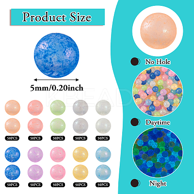 500Pcs 10 Colors Luminous Glow in the Dark Transparent Glass Round Beads GLAA-TA0001-66-1
