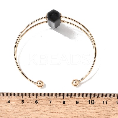 Brass Wire Wrapped Natural Obsidian Hexagon Point Cuff Bangles for Women BJEW-L719-01G-04-1