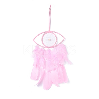 Handmade Eye Woven Net/Web with Feather Wall Hanging Decoration HJEW-K035-04C-1