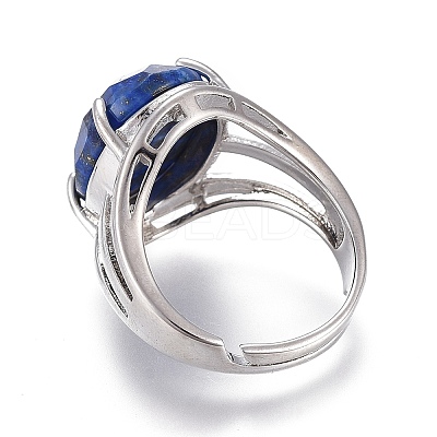 Adjustable Faceted Natural Lapis Lazuli Finger Rings RJEW-I068-B06-1-1