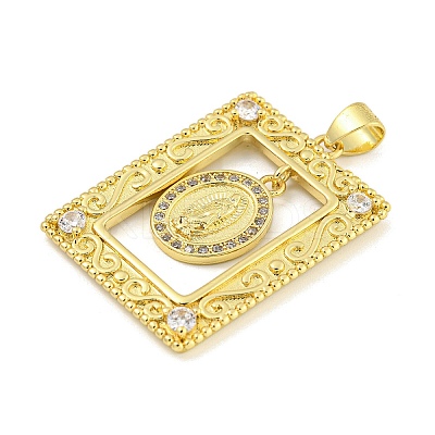 Rack Plating Brass Micro Pave Clear Cubic Zirconia Pendants KK-Z053-09G-1