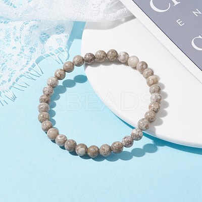6mm Round Natural Maifanite/Maifan Stone Beads Stretch Bracelet BJEW-JB07088-03-1