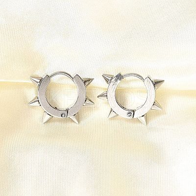 Tarnish Resistant 201 Stainless Steel Spike Hoop Earrings with 304 Stainless Steel Pins EJEW-A098-04P-1