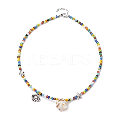 Natural Spiral Shell Pendant Necklaces NJEW-JN05179-1