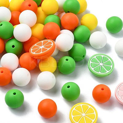 58Pcs 8 Styles Lemon Food Grade Eco-Friendly Silicone Focal Beads SIL-CJ0001-99-1