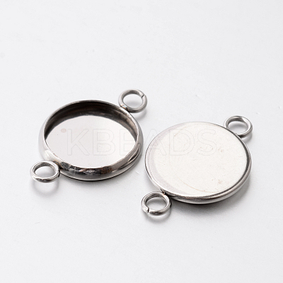 Tarnish Resistant Flat Round 304 Stainless Steel Cabochon Connector Settings X-STAS-E079-02A-1