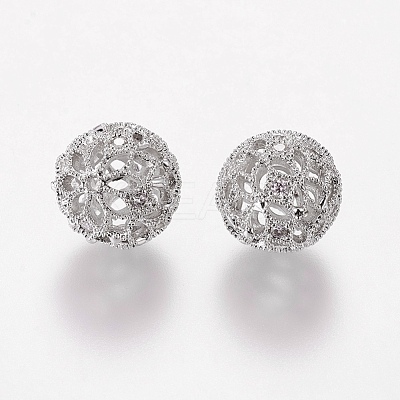 Brass Cubic Zirconia Beads ZIRC-D011-50P-1