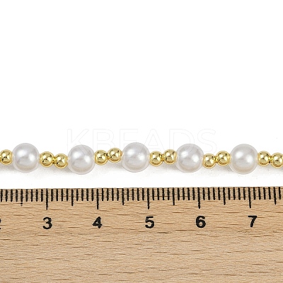 Brass & White ABS Imitation Pearl Handmade Link Chain Necklaces NJEW-M099-01G-1