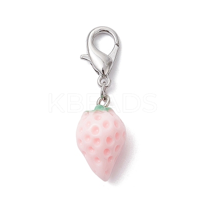 Opaque Resin Strawberry Pendant Decoration HJEW-JM01420-02-1