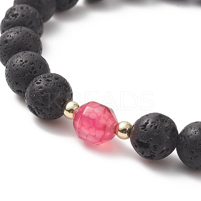 Natural Lava Rock & Dyed Agate Beaded Stretch Bracelets BJEW-JB09178-1